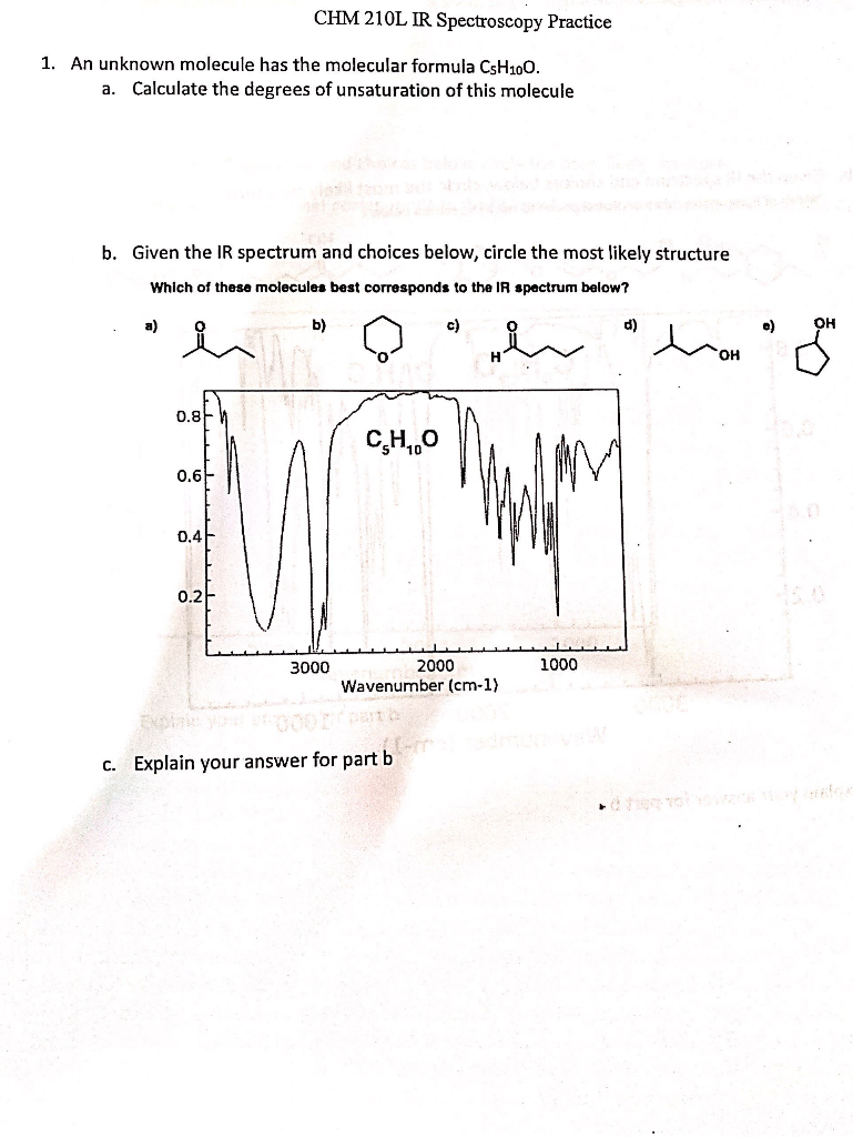 Solved CHM 210L IR Spectroscopy Practice 1. An unknown