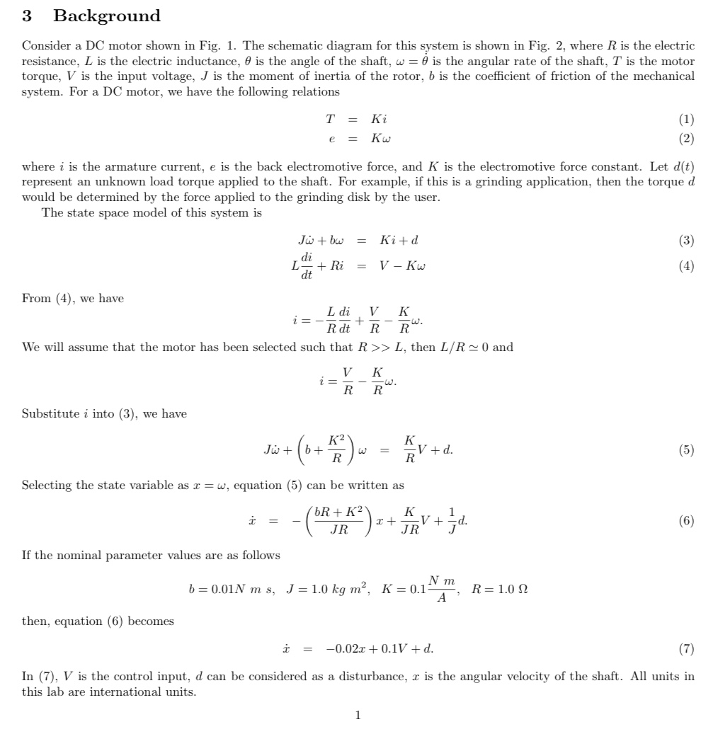 3 Background Consider a DC motor shown in Fig. 1. The | Chegg.com