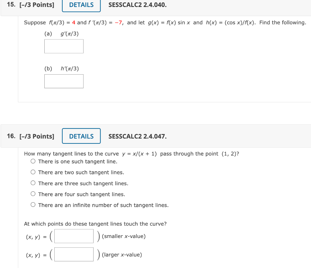 Solved Suppose F π 3 4 And F′ π 3 −7 And Let