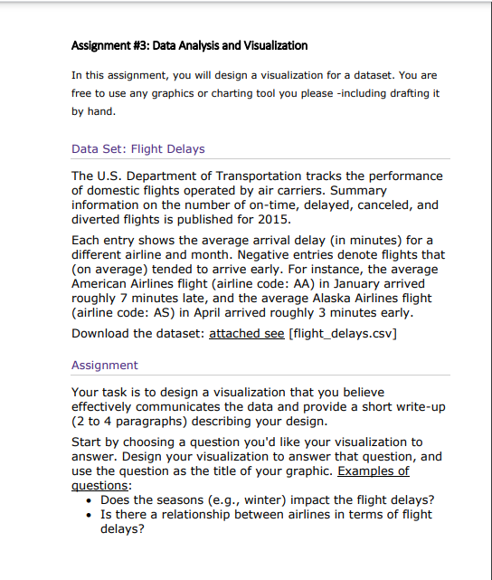 Solved Assignment #3: Data Analysis and Visualization In | Chegg.com