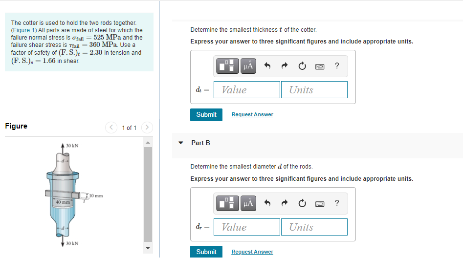 Solved The cotter is used to hold the two rods together.