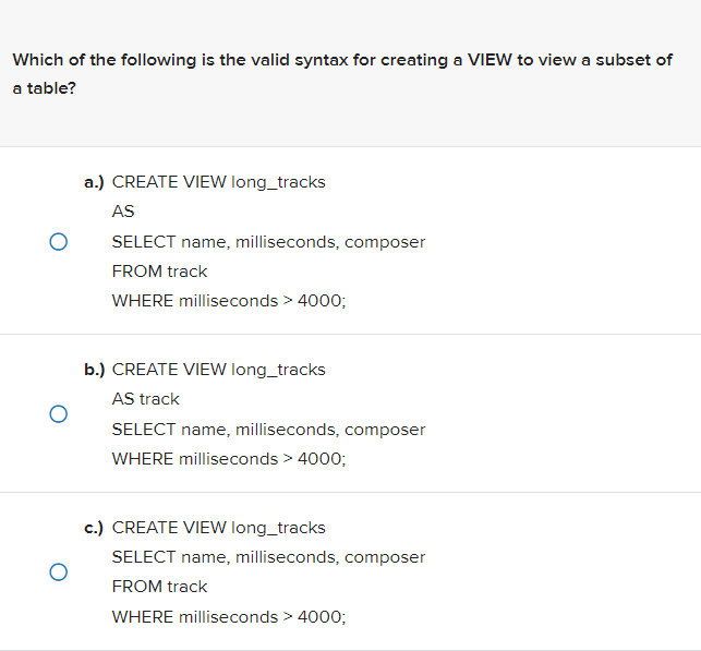 Solved Which of the following is the valid syntax for | Chegg.com