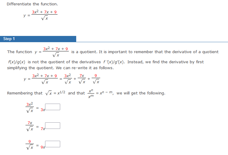 Solved Differentiate The Function 3x2 7x 9 Y Step 1