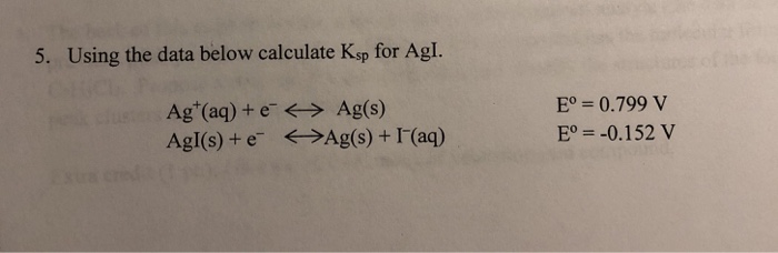 Solved 5. Using the data below calculate Ksp for Agl. Chegg