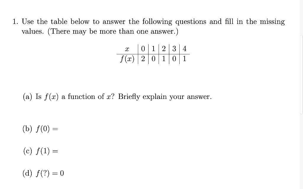 Solved 1. Use the table below to answer the following | Chegg.com