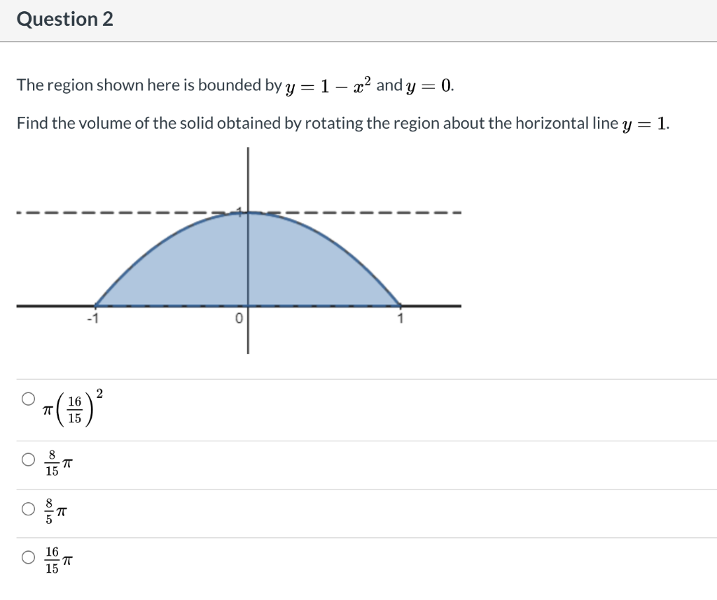 Solved Question 1 The region shown here is bounded by y=1 – | Chegg.com
