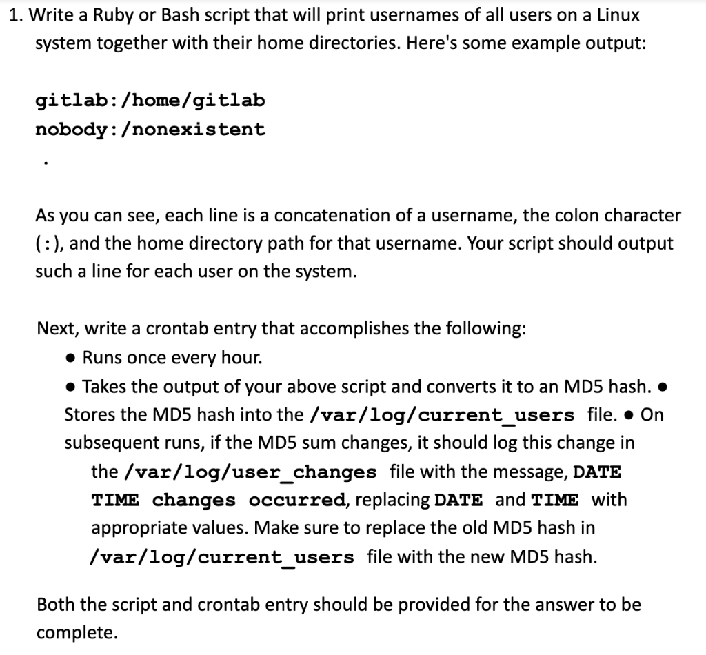 Solved 1. Write a Ruby or Bash script that will print | Chegg.com