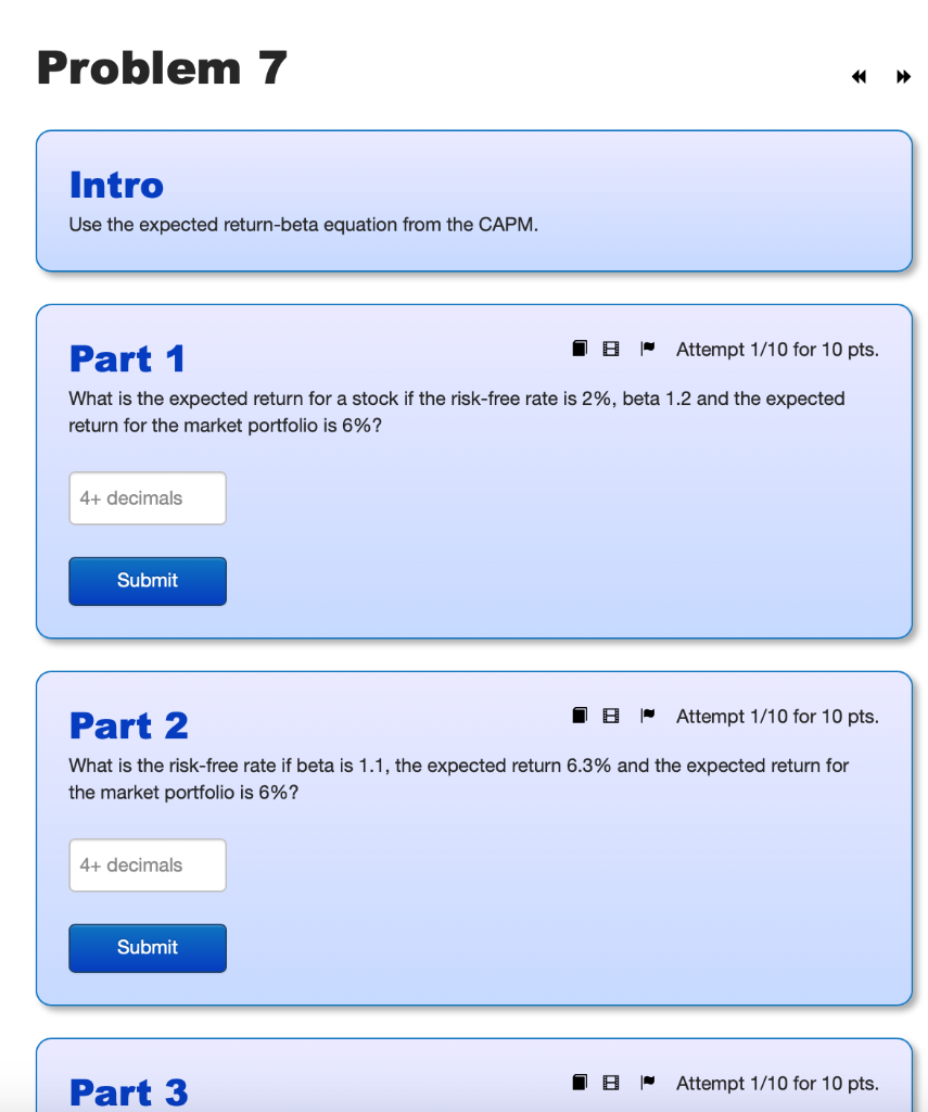 Solved Intro Use The Expected Return-beta Equation From The | Chegg.com