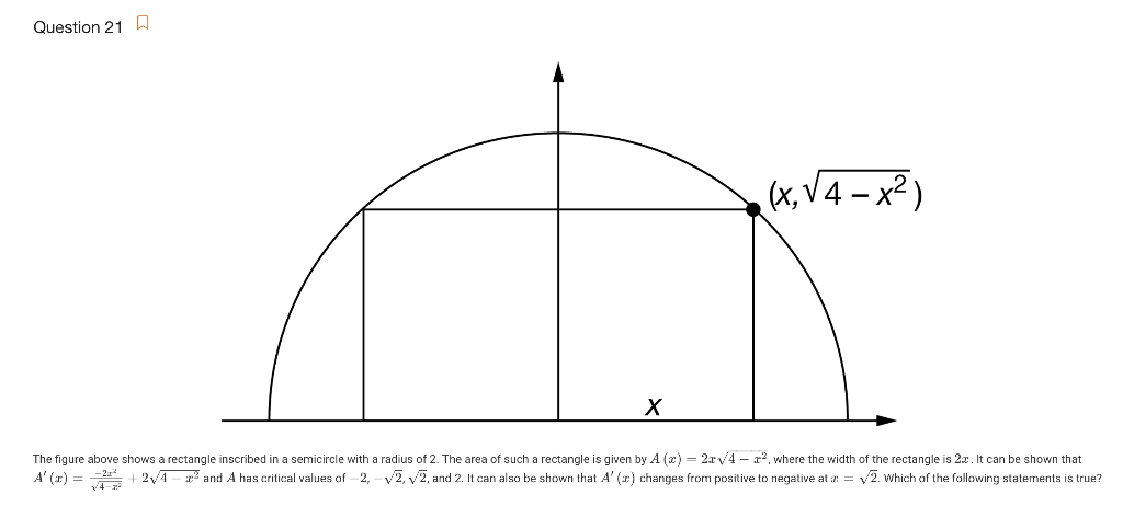 Solved Question 21 A (x,74 - x?) x The figure above shows a | Chegg.com