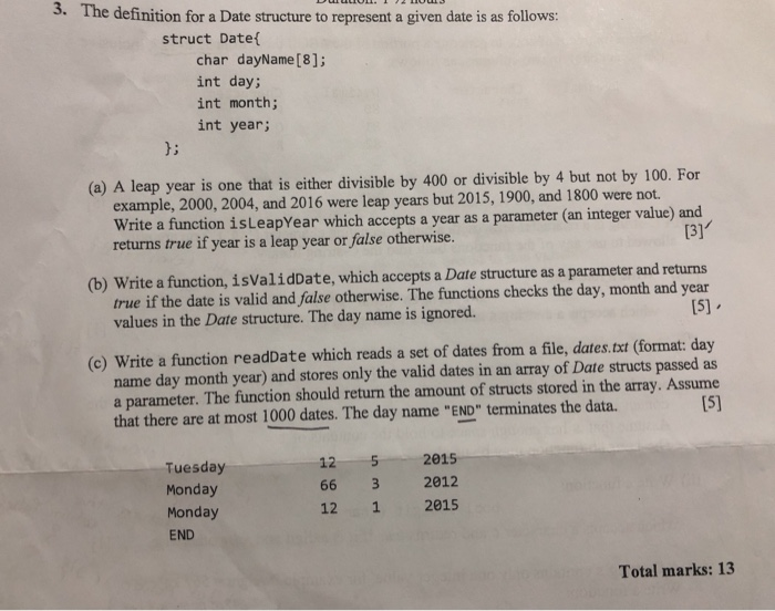 Solved 3. The definition for a Date structure to represent a