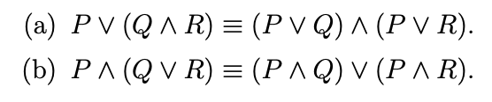 Solved (a) PV (QAR) = (P VQ) ^ (P V R). (b) PAQVR) = (PAQ) | Chegg.com