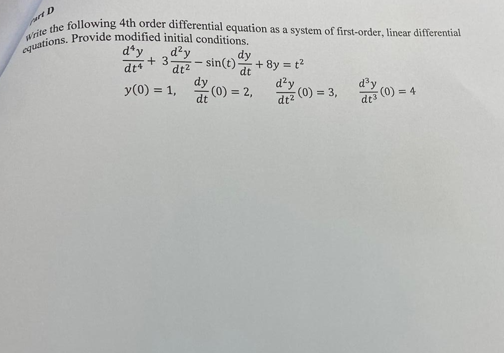 Solved Write The Following 4 Th Order Differential Equation | Chegg.com