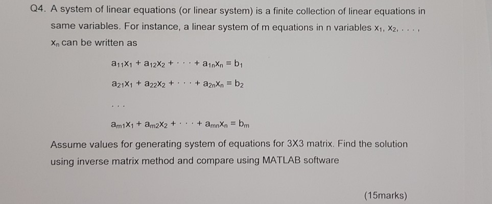 Solved Q4. A system of linear equations (or linear system) | Chegg.com