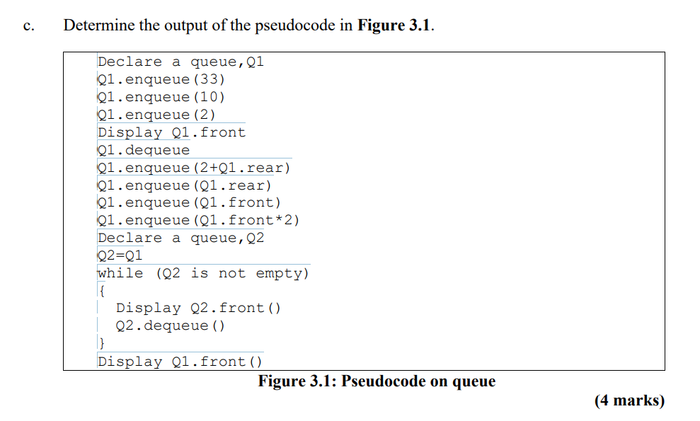 Solved c. Determine the output of the pseudocode in Figure | Chegg.com