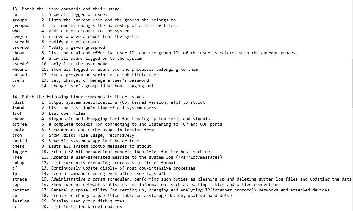 solved-13-match-the-linux-commands-and-their-usage-su-1-chegg