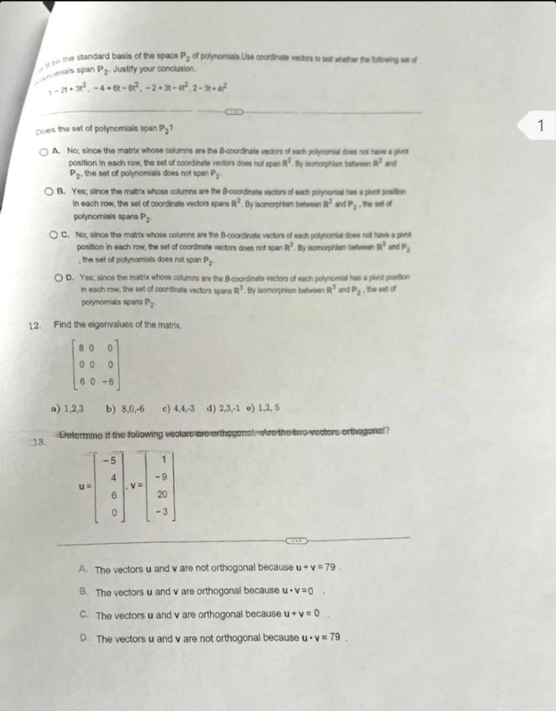 e the standard basis of the space P2 of polynomials.