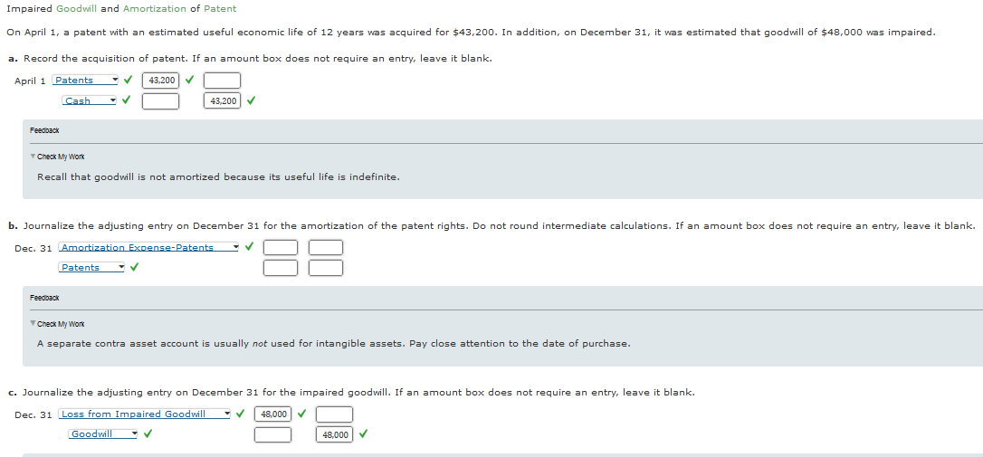 Solved a. Record the acquisition of patent. If an amount box | Chegg.com