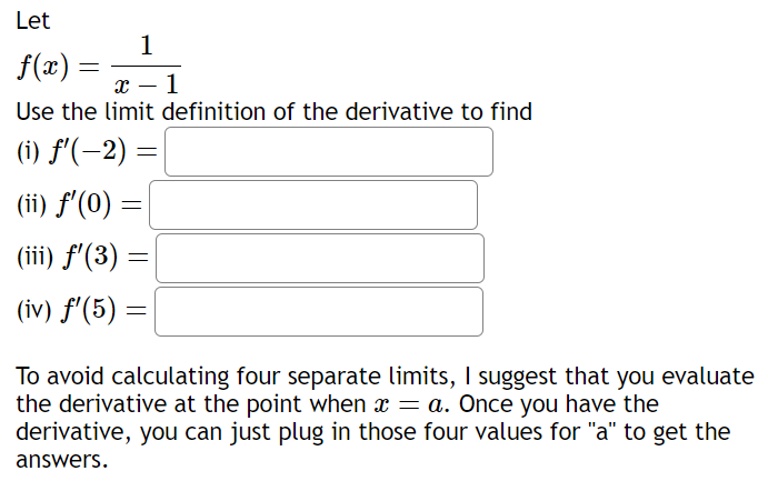 Solved Let f(x)=x−11 Use the limit definition of the | Chegg.com