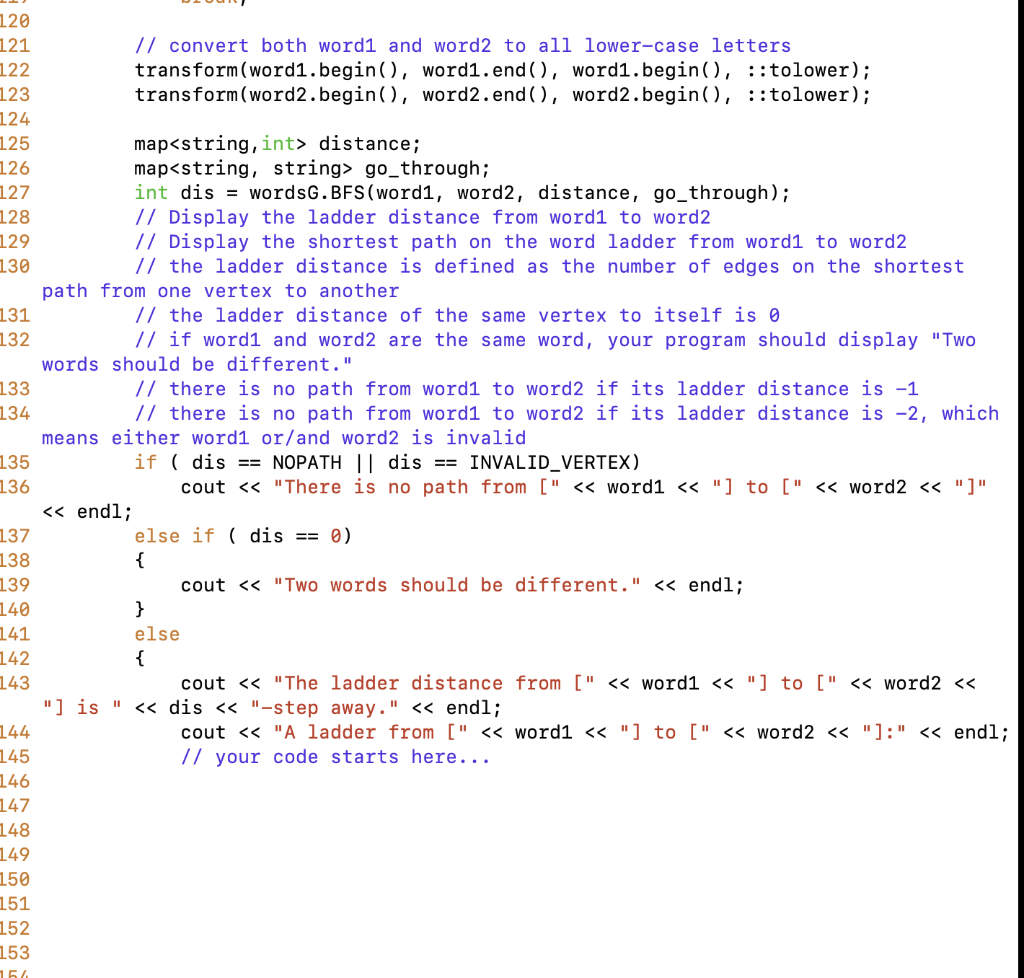 Solved 129 120 121 // convert both word1 and word2 to all | Chegg.com