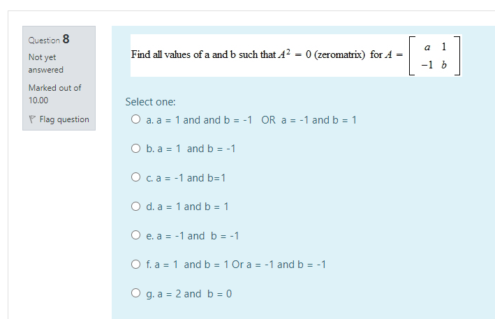 Solved 1 Find all values of a and b such that 42 = 0 | Chegg.com