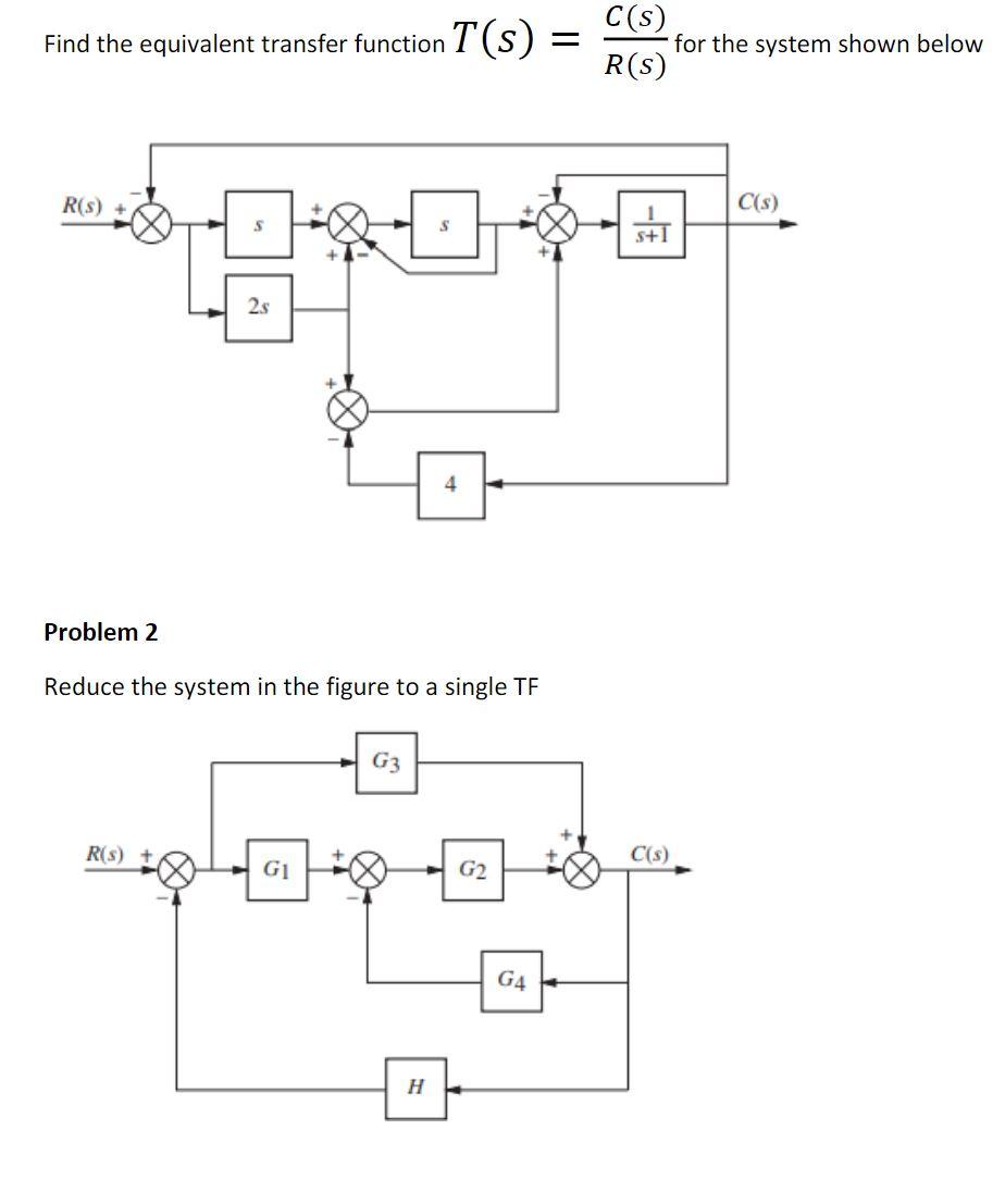 Solved Find the equivalent transfer function T(s)=R(s)C(s) | Chegg.com