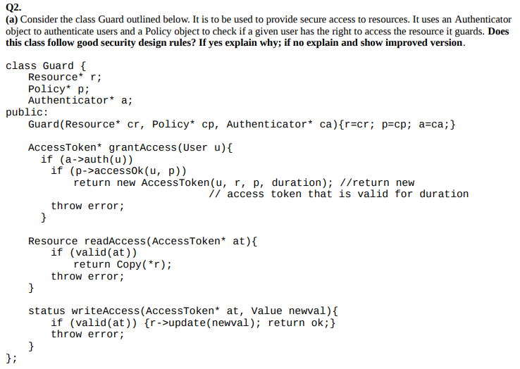 Solved Q2. (a) Consider the class Guard outlined below. It | Chegg.com
