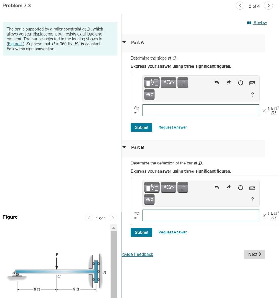 Solved Problem 7.3 2 of 4 A Review The bar is supported by a | Chegg.com