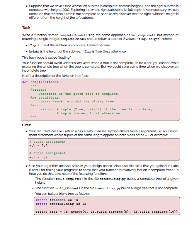 PYTHON 3 Binary trees Testing I have completed the | Chegg.com