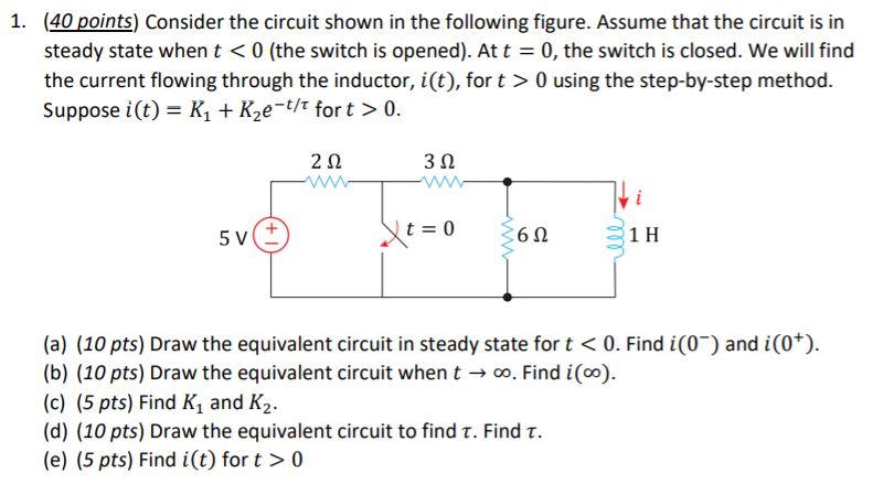 Solved 1. (40 points) Consider the circuit shown in the | Chegg.com