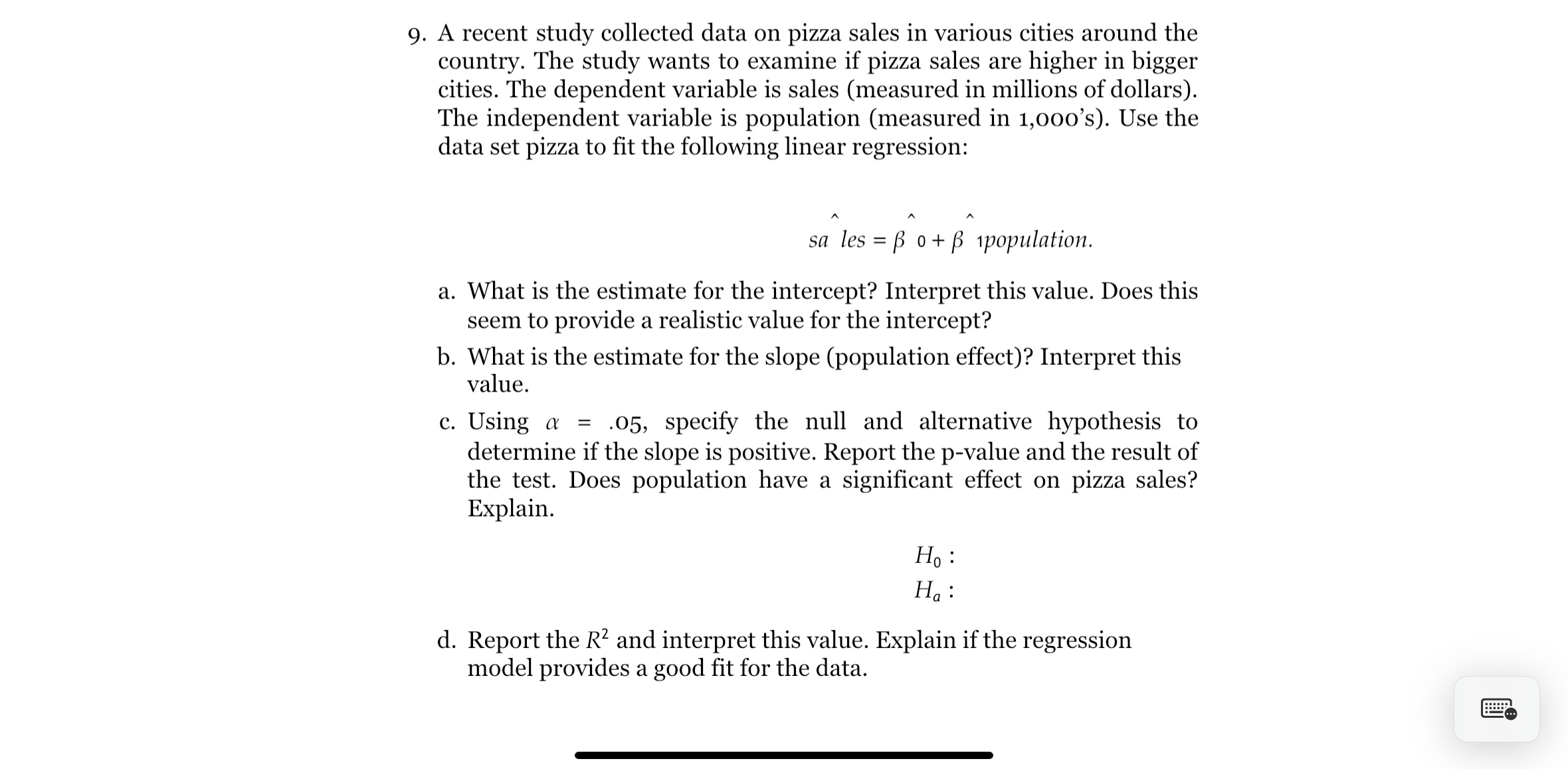 Solved A recent study collected data on pizza sales in | Chegg.com
