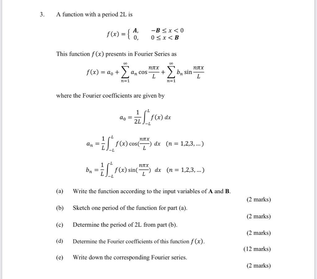 Solved 3. A Function With A Period 2 L Is | Chegg.com