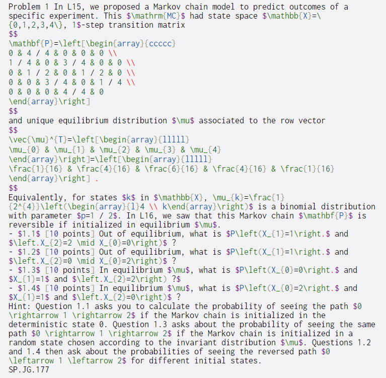Solved $$ Problem 1 In L15, we proposed a Markov chain model | Chegg.com