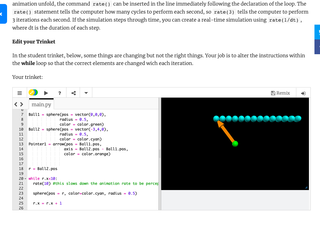 X · Using loops to animate trinket Run In the above | Chegg.com