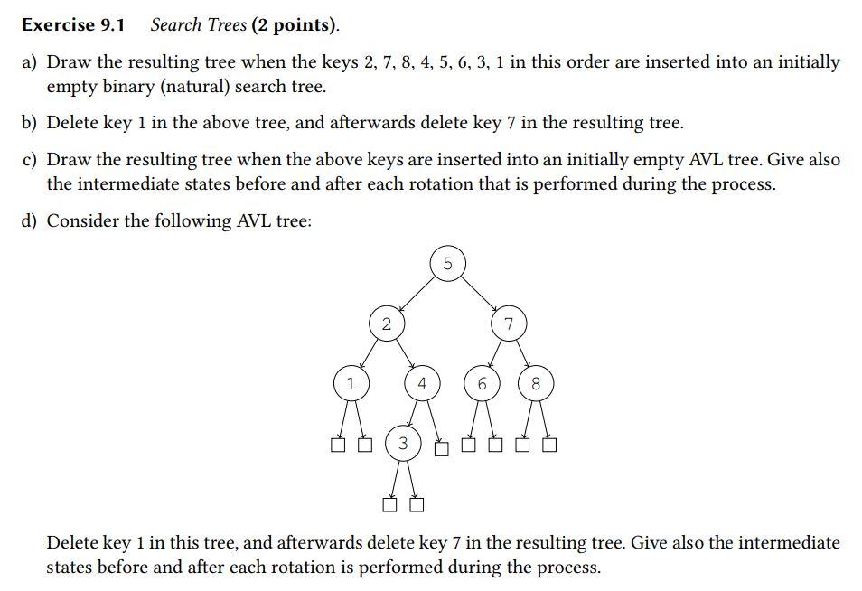 Solved Exercise 9.1 Search Trees (2 points). a) Draw the | Chegg.com