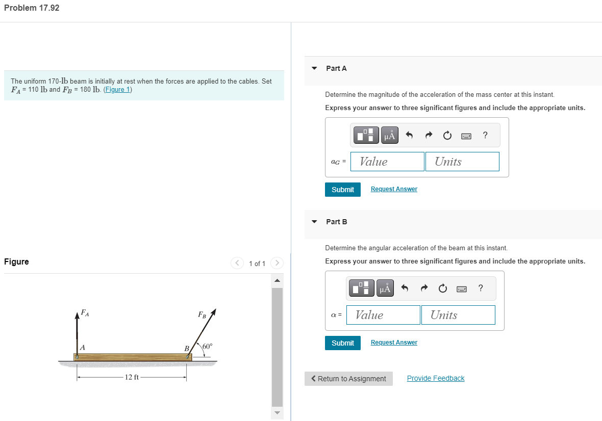 Solved The uniform 170-lb beam is initially at rest when the | Chegg.com