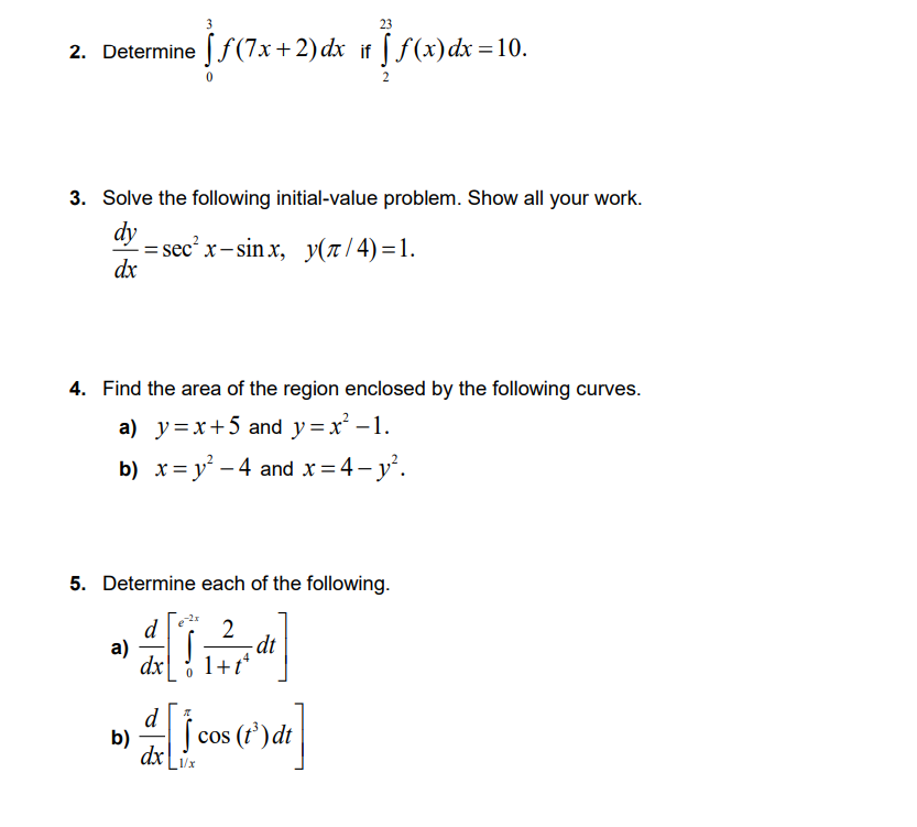 Solved 2 Determine ∫03f 7x 2 Dx If ∫223f X Dx 10 3 Solve