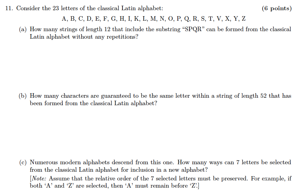 Solved 11 Consider The 23 Letters Of The Classical Latin Chegg Com