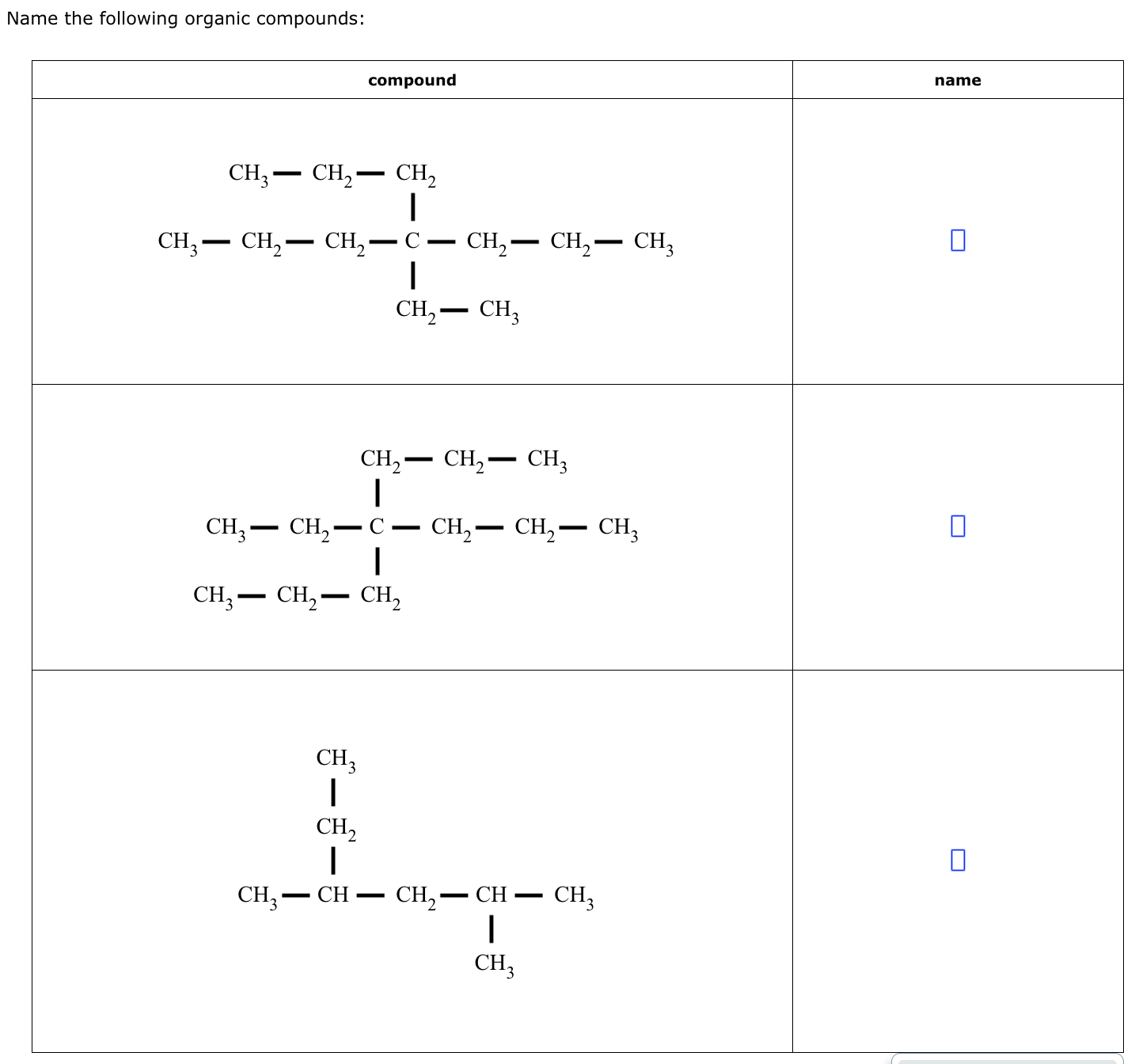 Solved Name the following organic compounds: | Chegg.com