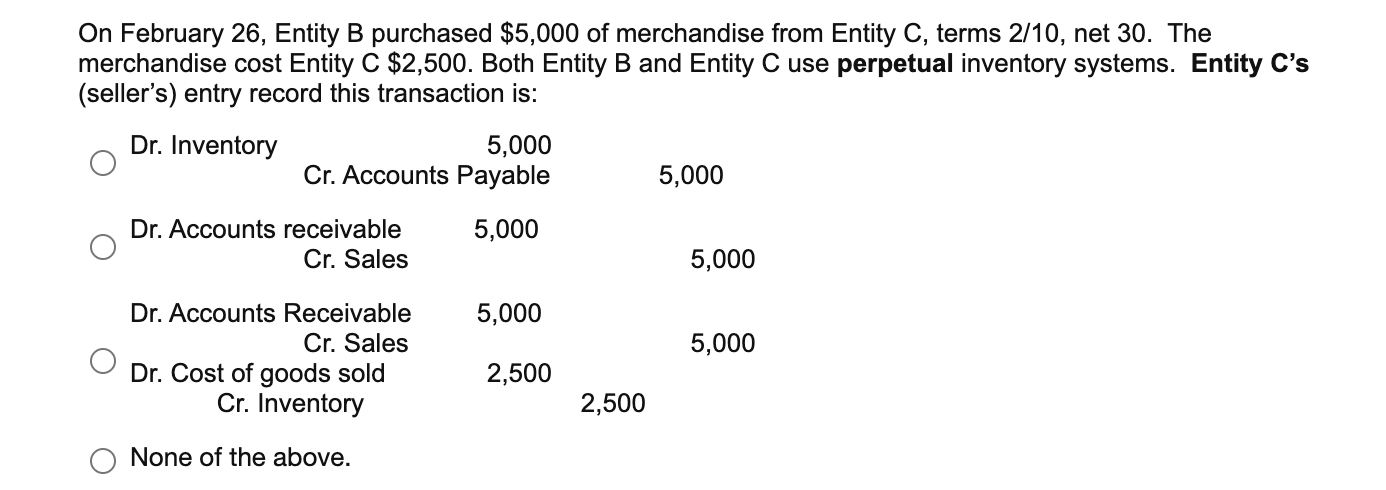 Solved On February 26, Entity B Purchased $5,000 Of | Chegg.com