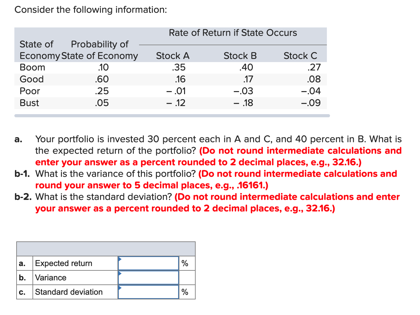 Solved Consider The Following Information Rate Of Return If 0360