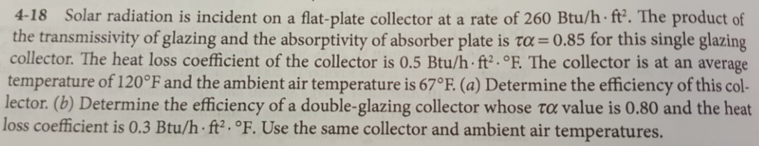 Solved 4-18 Solar radiation is incident on a flat-plate | Chegg.com