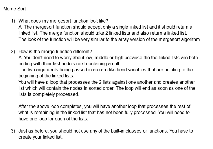 Implement the merge sort algorithm using a linked | Chegg.com