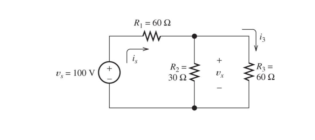 Solved = R = 60 Ω ΛΜ iz + Λ υ, = 100 V R) = 30 Ω R3 = 60 Ω | Chegg.com