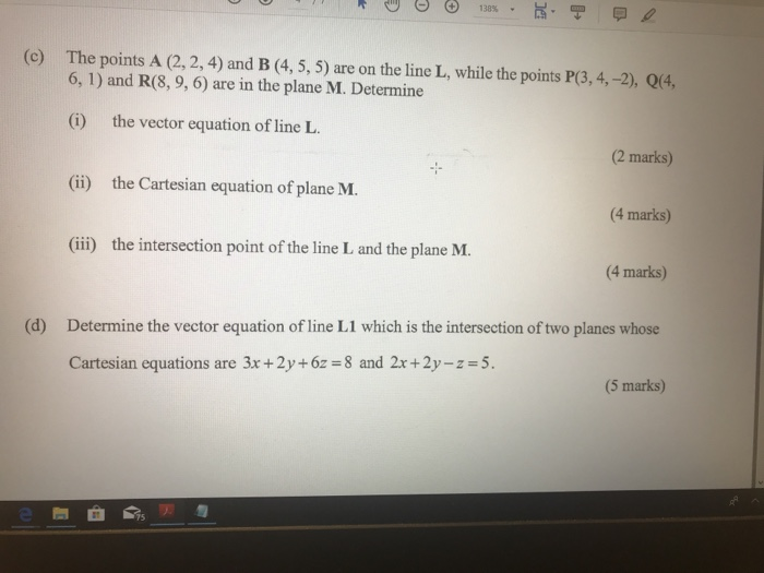 Solved (c) The points A (2, 2, 4) and B (4, 5, 5) are on the | Chegg.com