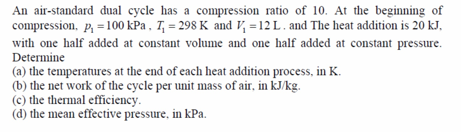 Solved An air-standard dual cycle has a compression ratio of | Chegg.com