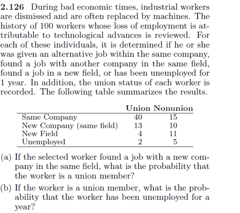 Solved 2.126 During bad economic times, industrial workers | Chegg.com