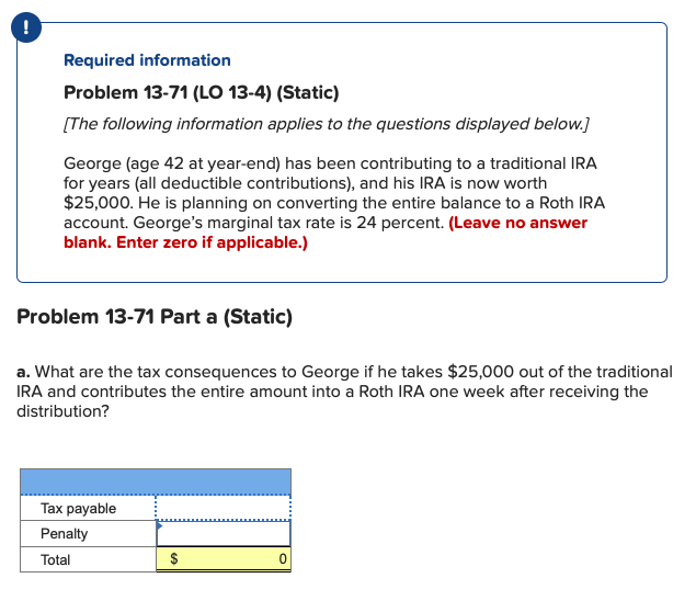 Solved Required information Problem 13-71 (LO 13-4) (Static) | Chegg.com