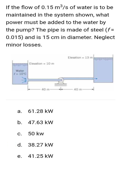 Solved If the flow of 0.15 m3/s of water is to be maintained | Chegg.com