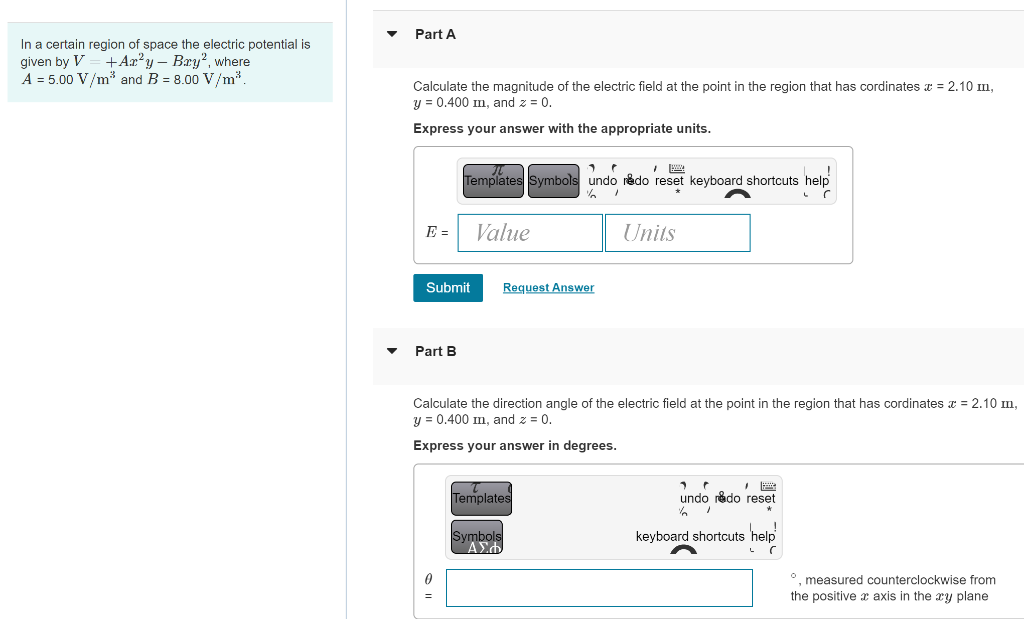 Solved In a certain region of space the electric potential
