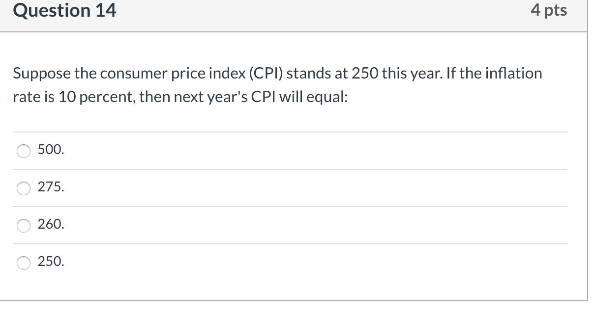 Solved Question 14 4 Pts Suppose The Consumer Price Index | Chegg.com